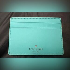 Kate Spade New York Aqua Leather Slim Cardholder - “Live Colorfully” Gold Logo